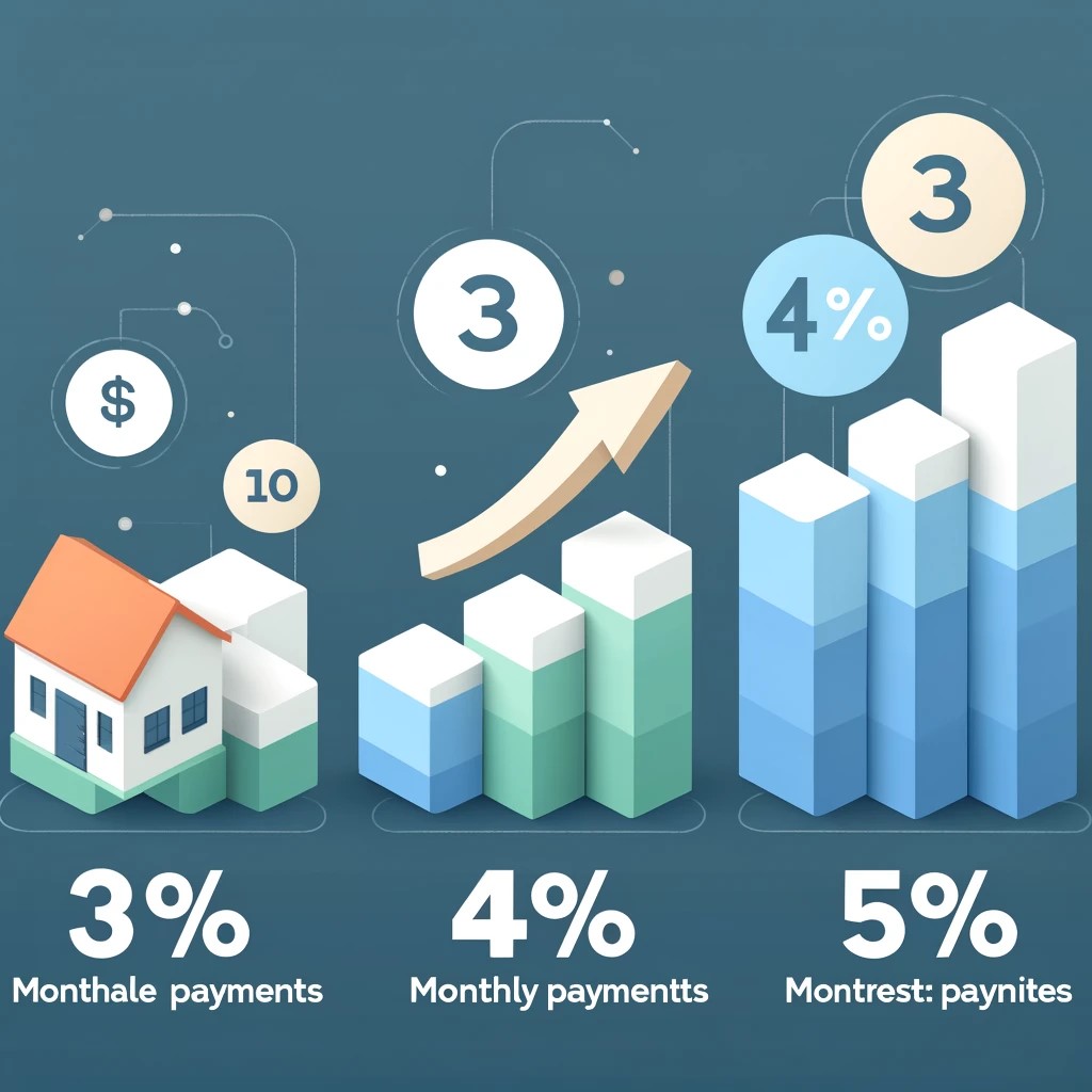 DALL·E 2024-06-04 13.00.39 - A comparison chart of mortgage payments on a $300,000 loan at different interest rates (e.g., 3%, 4%, 5%). The chart should clearly show how monthly p